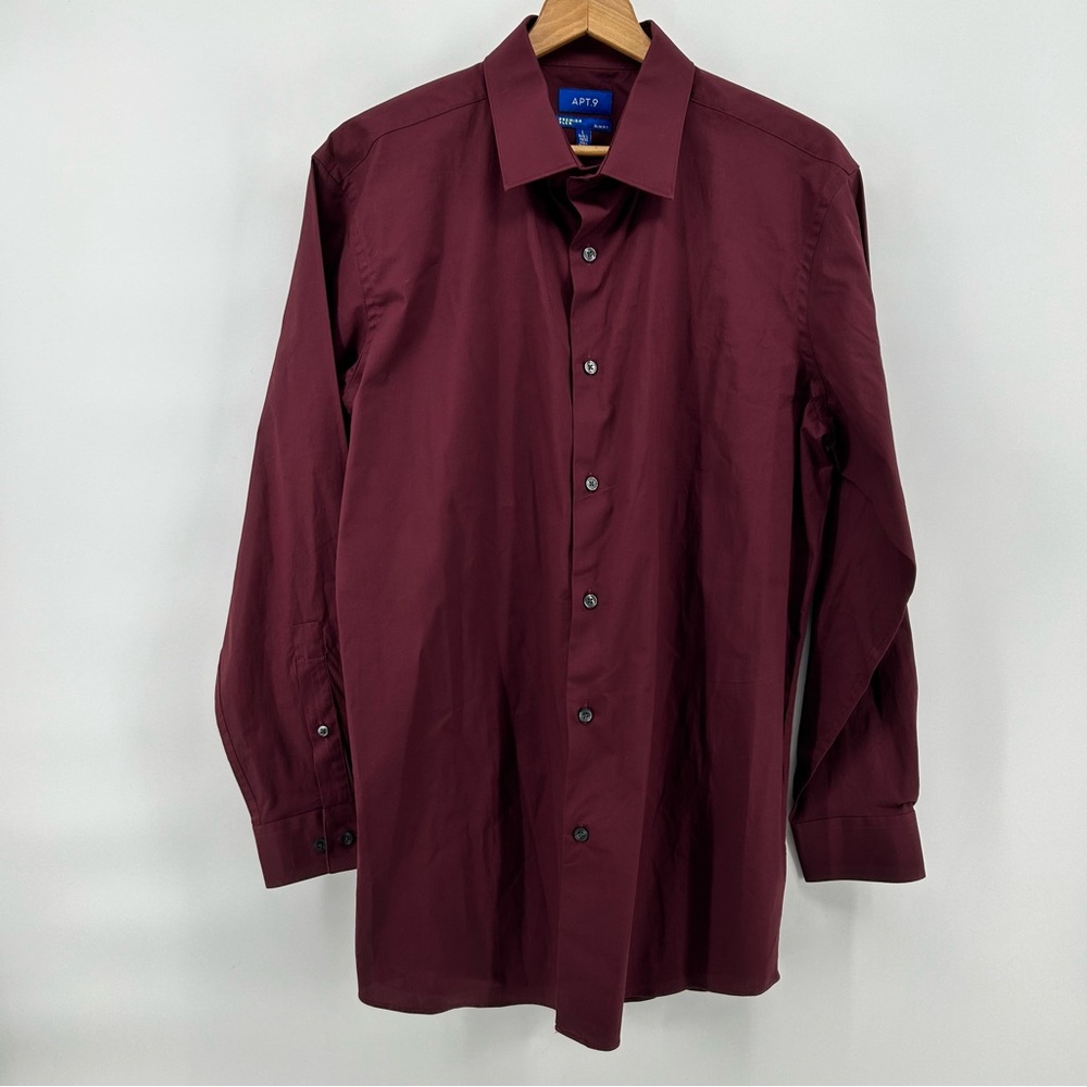 Apt 9 Premier Flex Slim‎ Fit Long Sleeve Button Up Shirt Mens XL Burgundy